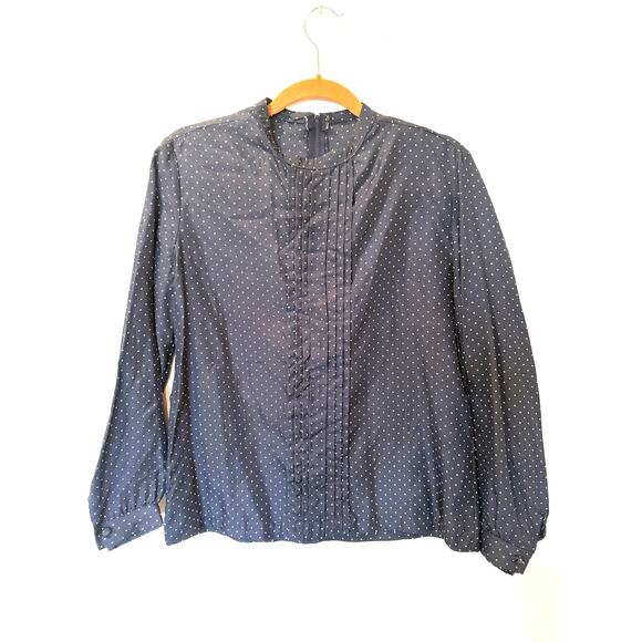 Lanvin Tops - Vtg LANVIN womens navy white polka dot blouse 10 back zip classic old money